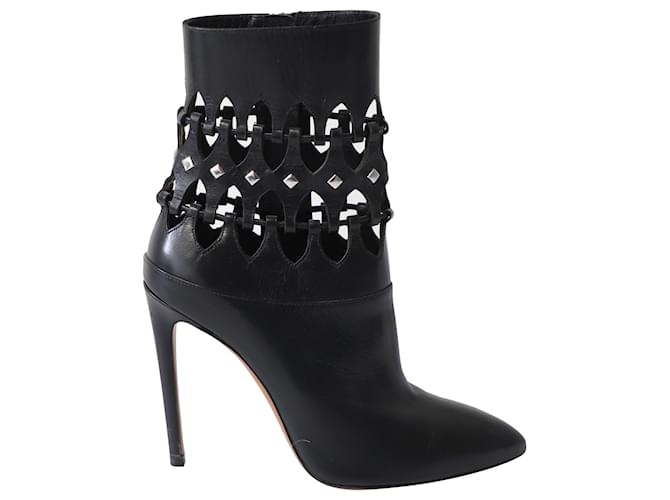 Alaïa Alaia Laser Cut Heeled Boots in Black Leather  ref.608363