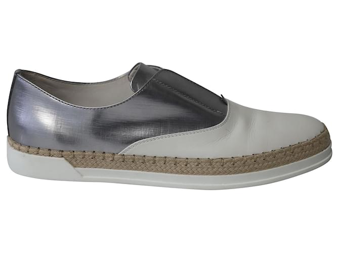 Tod's Francesina Espadrille Slip On Sneakers in Silver/White Leather  ref.608394
