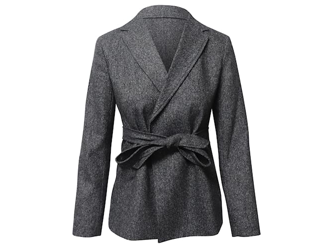 Max Mara Jaqueta MaxMara Weekend Kimono-Tie Blazer em mistura de seda de lã cinza  ref.608396