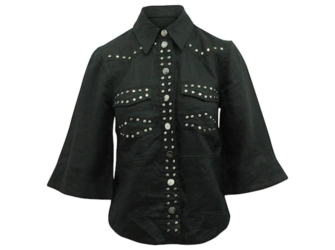 Ganni Studded Shirt in Black Linen   ref.608402