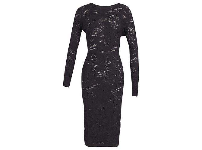 Versace Bodycon-Spitzenstrickkleid aus schwarzer Viskose