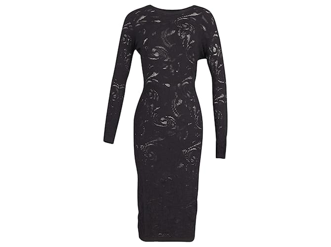 Versace Vestido Bodycon tricotado com renda em viscose preta Preto Fibra de celulose  ref.608417
