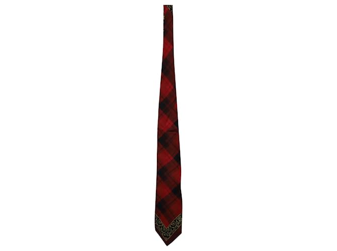 Gianni Versace Plaid Printed Tie in Multicolor Silk   ref.608459
