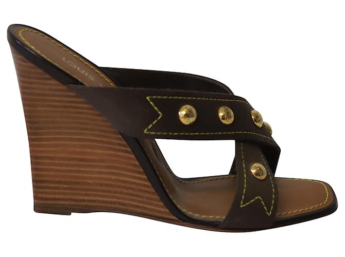 Louis Vuitton Wedge Gold Stud Wedge in Brown Canvas Cloth  ref.608462