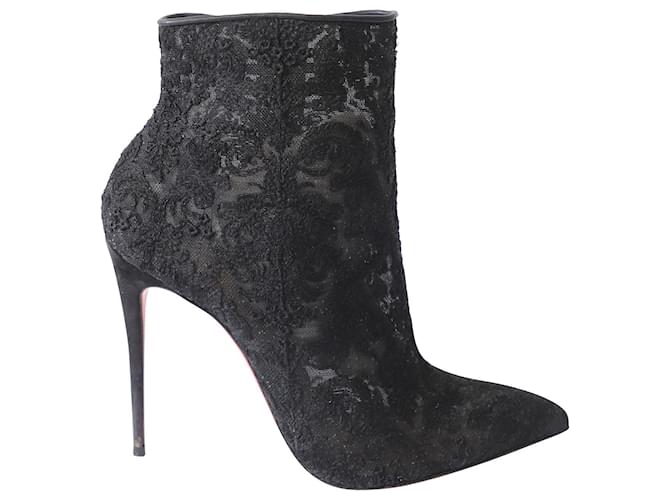 Christian Louboutin Lace Gipsy 100 Boots in Black Silk  ref.608464