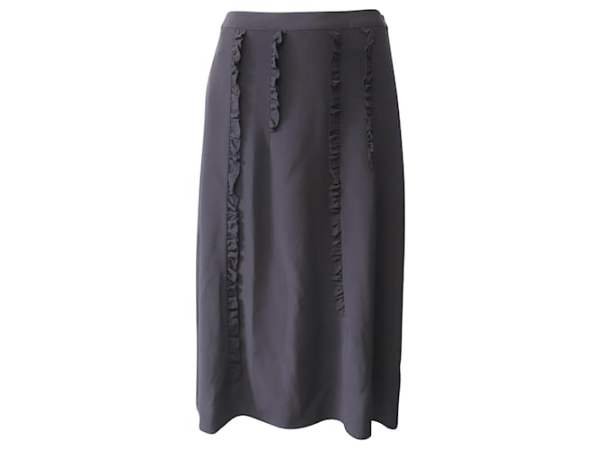 Alexander McQueen McQ Ruffled Midi Skirt in Black Silk  ref.608503