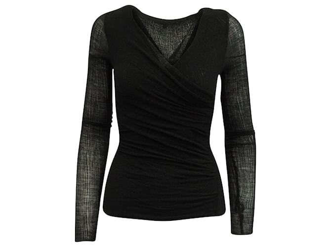 Maje Long Sleeve Top with V-neck in Black Wool   ref.608511