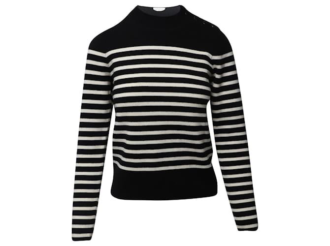 Sandro Paris Gestreifter Pullover aus schwarzer und weißer Wolle Mehrfarben  ref.608517