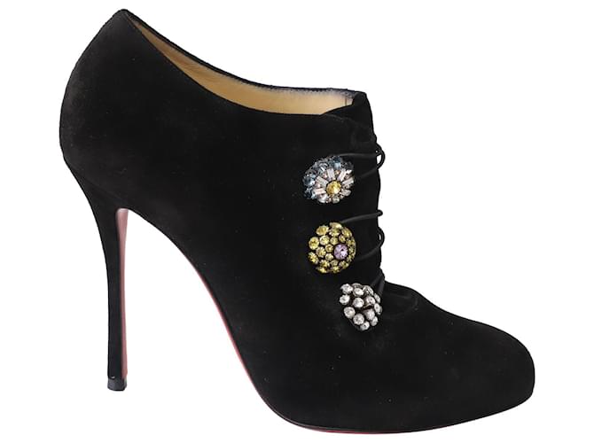 Christian Louboutin Crystal Embellished Boots in Black Suede  ref.608527