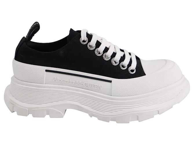 Alexander McQueen Tread Slick Lace Up Sneakers in Black Canvas Cloth  ref.608538