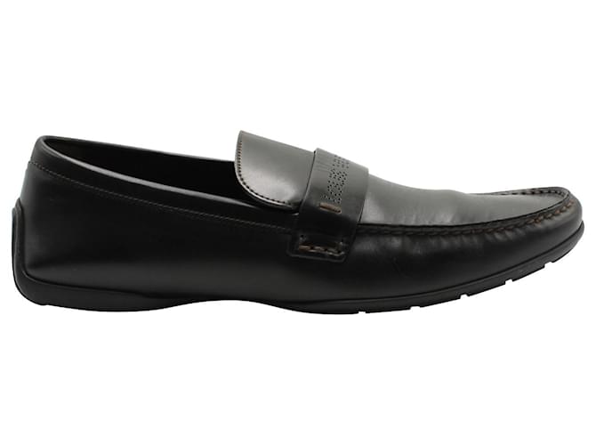 Mocasines sin cordones perforados con logotipo de Louis Vuitton en cuero negro  ref.608559