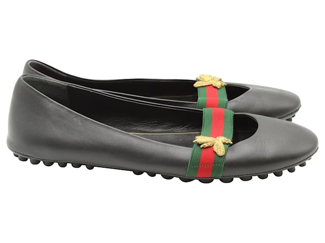 Gucci Ballerines Bayadere Bee en cuir de veau noir Cuir ref.608561 Joli Closet