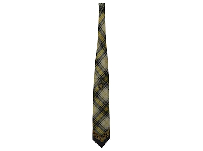 Cravate à carreaux Gianni Versace en soie multicolore  ref.608565