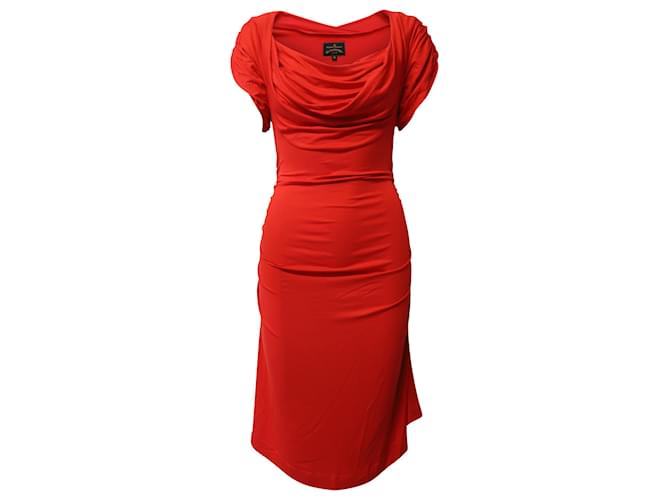Vestido ajustado drapeado con cuello desbocado en nailon rojo de Vivienne Westwood Roja Nylon  ref.608585
