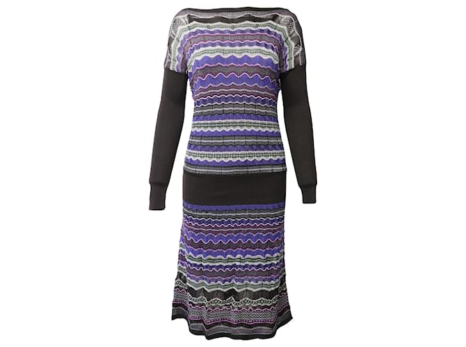 Missoni Printed Knitted Midi Dress in Multicolor Polyester Multiple colors  ref.608588