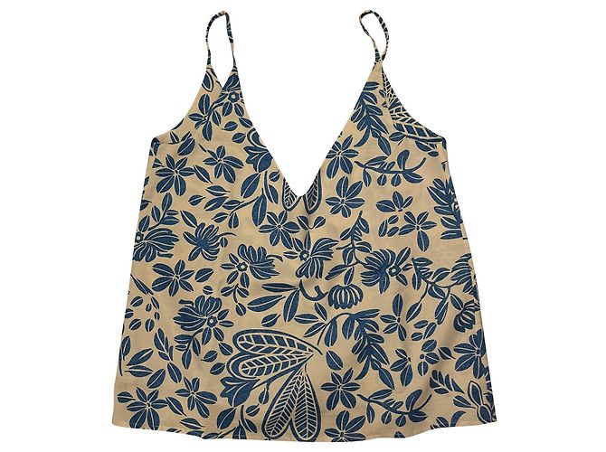 Autre Marque Top Modetrotter Amelia Blu Fokis Cotone Lino Bianco