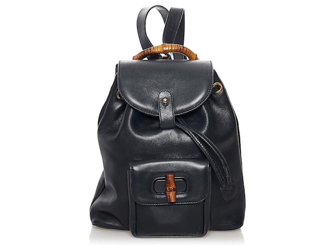 Gucci Black Bamboo Drawstring Leather Backpack Pony-style calfskin  ref.608848