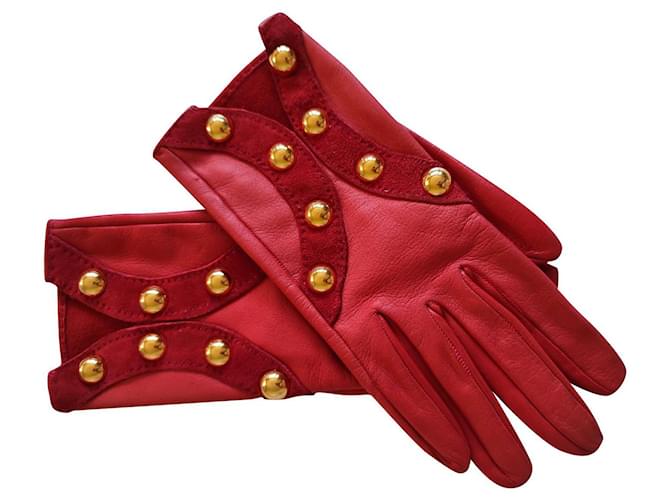 Hermès Handschuhe Rot Leder  ref.609710