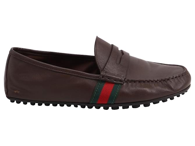 Gucci Web Detail Loafers in Brown Nappa Leather   ref.609844
