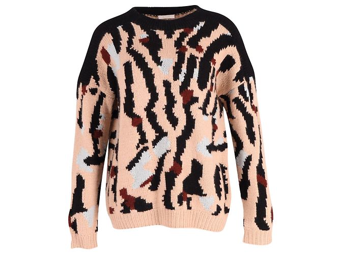 Chloé Chloe Bedruckter Grobstrickpullover aus mehrfarbigem Kaschmir Python drucken