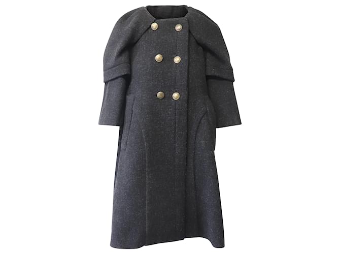 Abrigo con botonadura forrada Louis Vuitton y cuello estilo capa en lana gris  ref.609857
