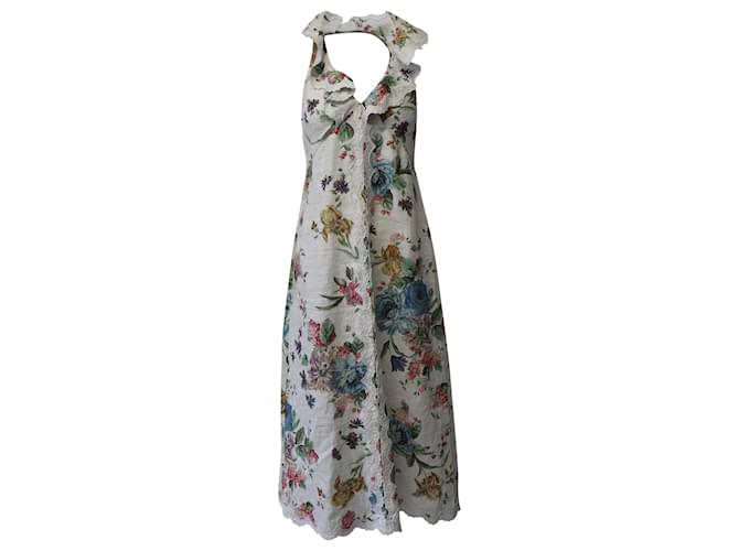 Zimmermann Ninety-Six Cascade Dress en lin à imprimé floral  ref.609955