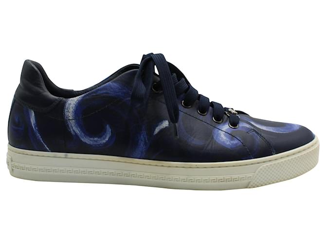 Zapatillas Versace Wave pintadas en cuero azul  ref.609995