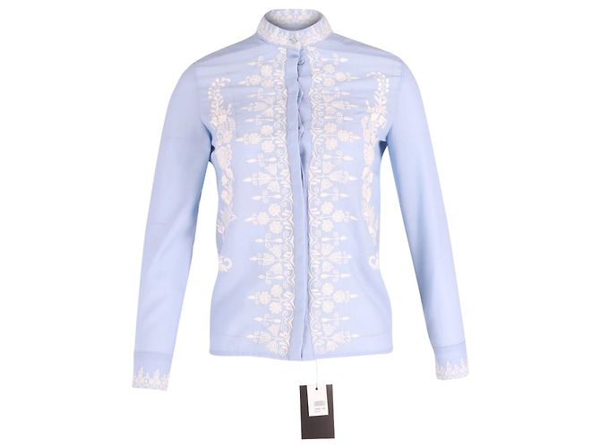 Camicia Vilshenko ricamata a collo alto in cotone e lana blu