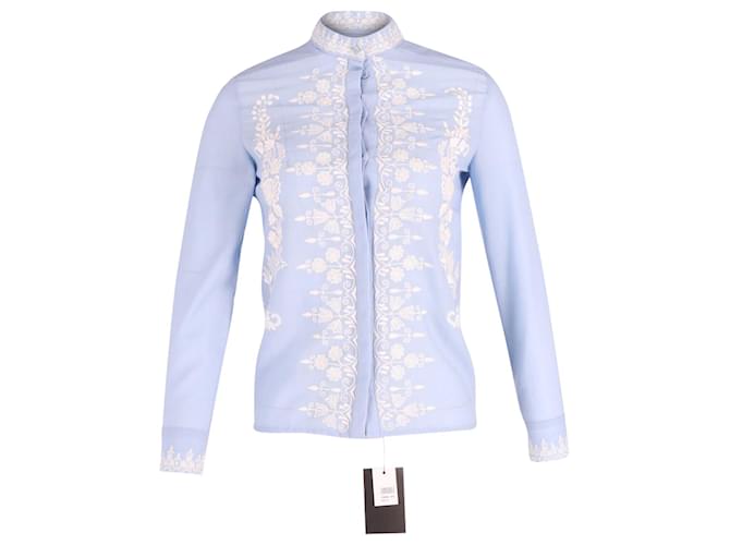 Camicia Vilshenko ricamata a collo alto in cotone e lana blu  ref.610002