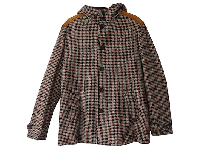 Manteau Prada à capuche pied-de-poule en laine multicolore  ref.610003