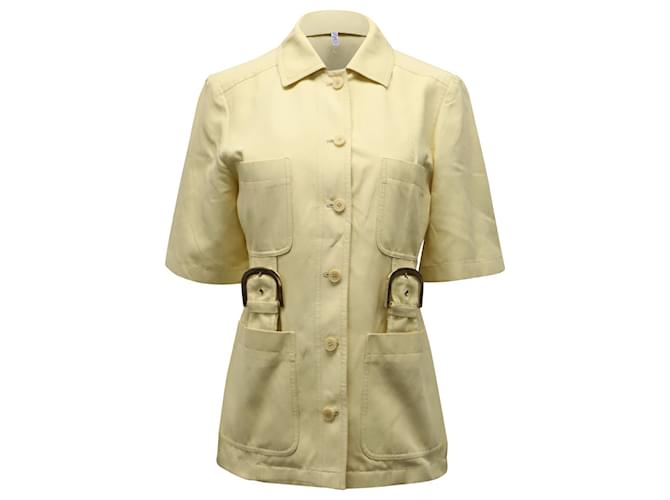 Stella Mc Cartney Stella McCartney Short Sleeve Jillian Woven Jacket in Pastel Yellow Cotton  ref.610012