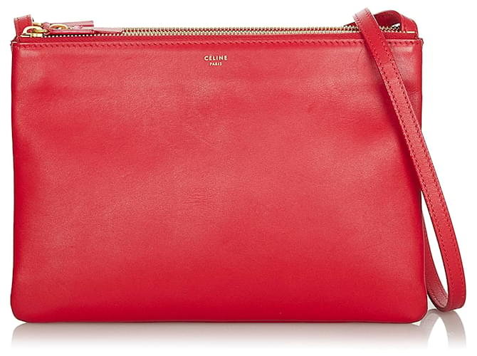 Céline Celine grande borsa a tracolla in pelle rossa Trio Rosso Vitello simile a un vitello  ref.610066