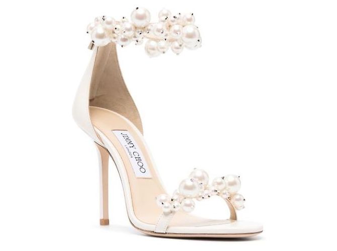 Jimmy Choo Maisel 100mm Perlen Sandalen weiß Leder