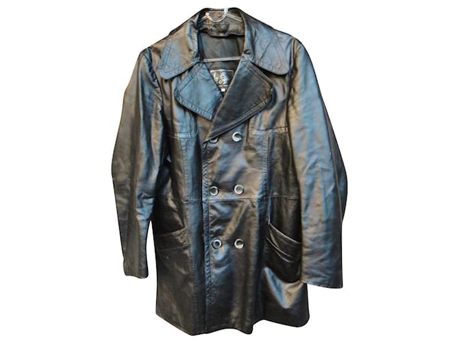 Autre Marque manteau de cuir vintage taille 44 / 46 Noir  ref.610168