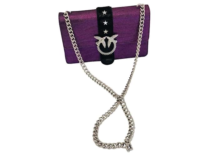 Big Love Zebra purple Pinko shoulder bag, Black Silvery Leather Metal  ref.610287