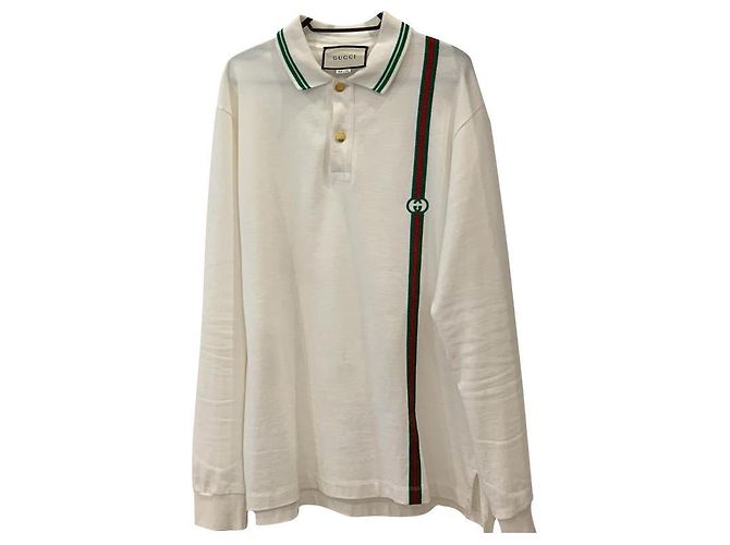 Polo Gucci Bianca con Web Verde e Rosso Bianco D'oro