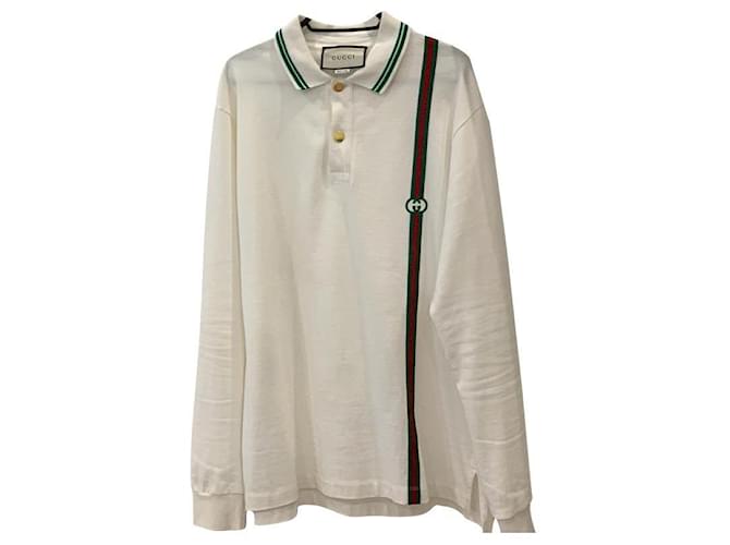 Gucci Exclusive Polo Shirt White Red Golden Green Cotton Polyester Polyamide  ref.610291