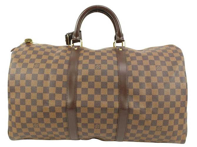 Louis Vuitton Damier Ebene Keepall 50 Duffle Travel Bag Leather  ref.610377