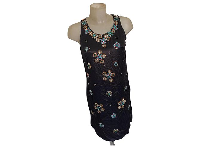 Galliano besticktes Kleid mit Strasssteinen Schwarz