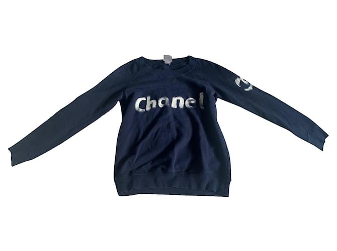 Chanel Maglieria Blu navy Cotone  ref.610407