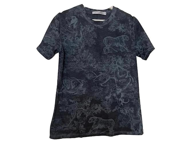 T-Shirt Navy Blue Toile de Jouy Cotton and Linen Jersey