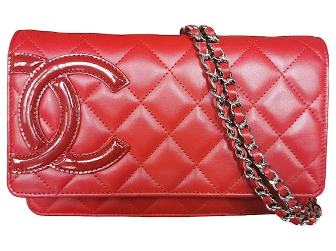 Wallet On Chain Chanel Cartera con cadena cambon Roja Cuero  ref.610762