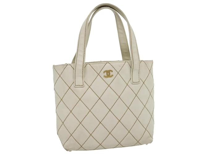 CHANEL Wild stitch Matelasse Hand Bag White CC Auth bs1540
