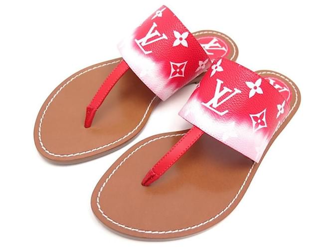 NEW LOUIS VUITTON SHOES STOP PALMA SANDALS MONOGRAM 37.5 SHOES Red Leather  ref.611131