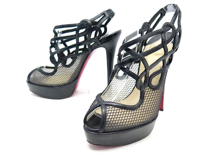 CHRISTIAN LOUBOUTIN SHOES SANDALS HEELS 38 BLACK LEATHER & MESH SHOES  ref.611134