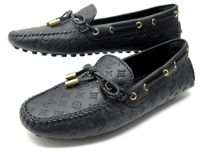NEW LOUIS VUITTON GLORIA LEATHER MONOGRAM SHOES 1a6587 37 BLACK LOAFERS  ref.611199