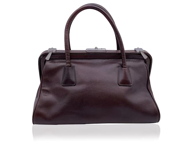Double Prada Brown Leather Doctor Bag Satchel Bag Handbag  ref.611222