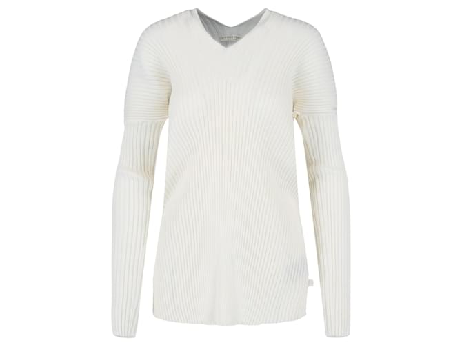 Suéter de punto con cuello en V de Bottega Veneta Blanco Lana  ref.611433