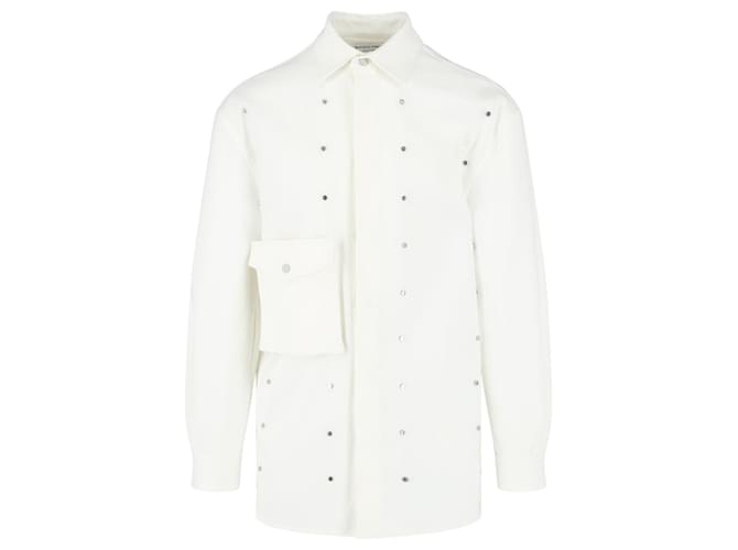 Bottega Veneta chaqueta estilo camisa extragrande adornada Blanco Algodón  ref.611435