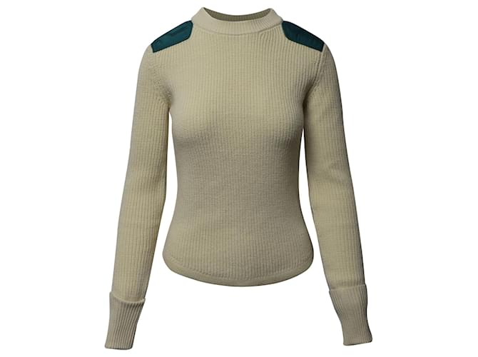 Isabel Marant Sweater Contrast Patch em Lã Creme Laine Branco Cru  ref.611457